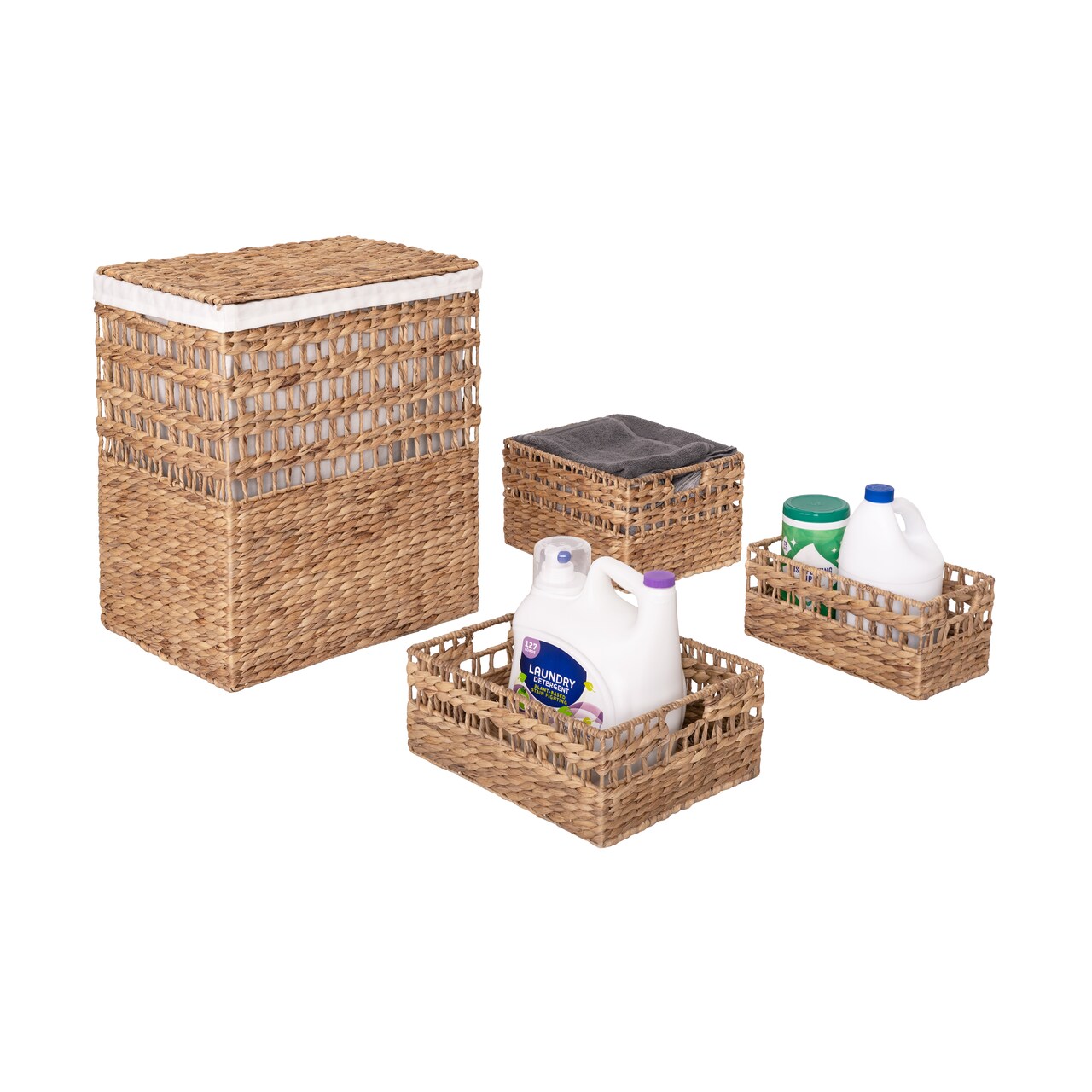 Seville Classics 4-Piece Natural Handwoven Laundry Hamper and Basket Set